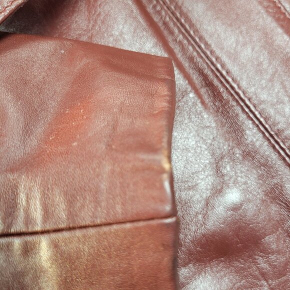 Vintage Leather Loft 100% Leather OxBlood Burgundy Belted Jacket Size 9/10 - Picture 11 of 14